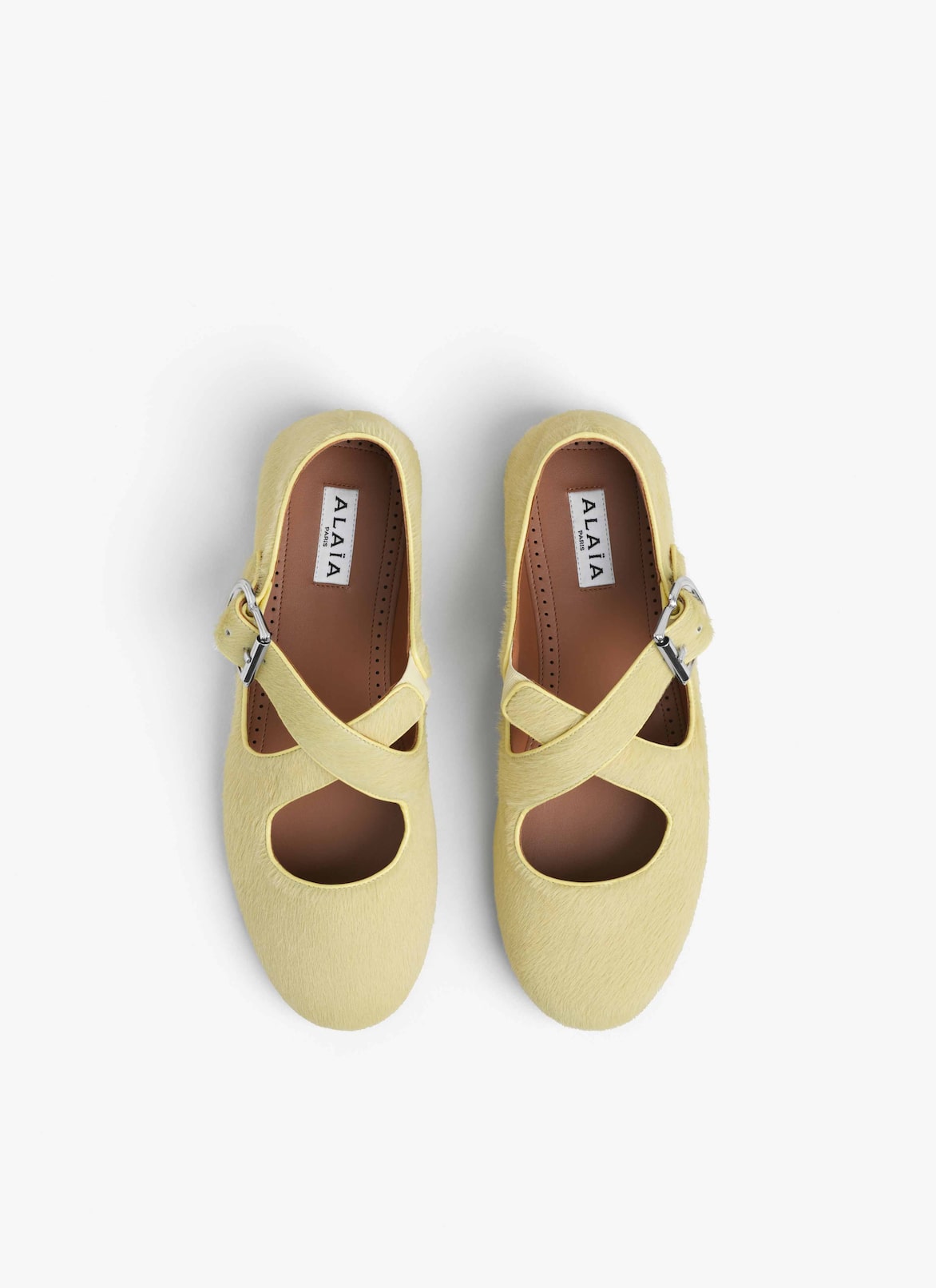 CRISS CROSS BALLET FLATS IN HAIRCALF ALAÏA LEMON YELLOW CRISS CROSS BALLET FLATS IN HAIRCALF